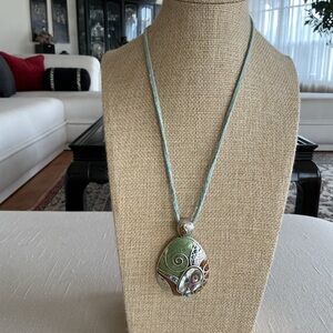 Lia Sophia Green and Silver Abalone Pendant Necklace